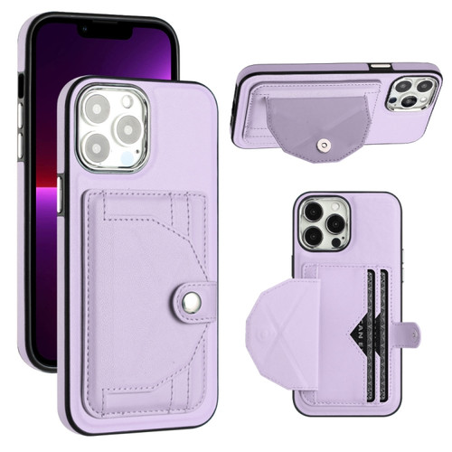iPhone 14 Pro Max Shockproof Leather Phone Case with Card Holder - Purple