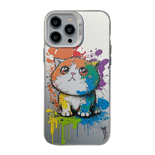 iPhone 14 Pro Max Cute Animal Pattern Series PC + TPU Phone Case - Looking Up Fat Cat