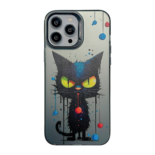 iPhone 14 Pro Max Cute Animal Pattern Series PC + TPU Phone Case - Black Cat
