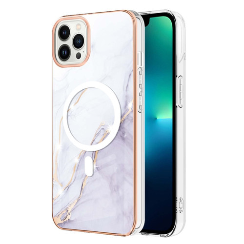iPhone 14 Pro Max Marble Pattern Dual-side IMD Magsafe TPU Phone Case - White 006