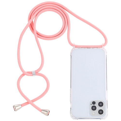iPhone 14 Pro Max Transparent Acrylic Airbag Shockproof Phone Protective Case with Lanyard  - Pink