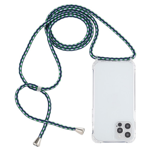 iPhone 14 Pro Max Transparent Acrylic Airbag Shockproof Phone Protective Case with Lanyard  - Green White Blue