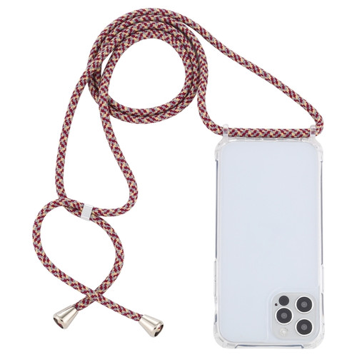 iPhone 14 Pro Max Transparent Acrylic Airbag Shockproof Phone Protective Case with Lanyard  - Red Apricot Grey Fine Lines