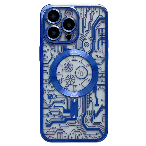iPhone 14 Pro Max Electroplated Circuit Board Pattern MagSafe Phone Case - Dark Blue