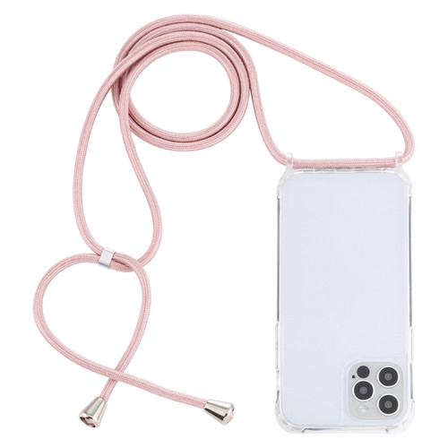 iPhone 14 Pro Max Transparent Acrylic Airbag Shockproof Phone Protective Case with Lanyard  - Rose Gold