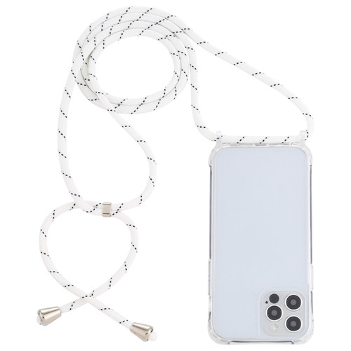 iPhone 14 Pro Max Transparent Acrylic Airbag Shockproof Phone Protective Case with Lanyard  - White Grey Fine Lines