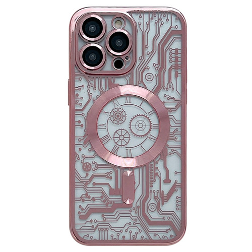 iPhone 14 Pro Max Electroplated Circuit Board Pattern MagSafe Phone Case - Pink
