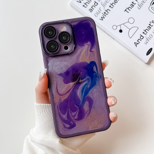 iPhone 14 Pro Max Oil Painting Electroplating TPU Phone Case - Purple