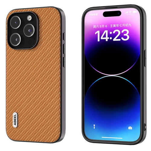 iPhone 14 Pro Max ABEEL Carbon Fiber Texture Protective Phone Case - Light Brown