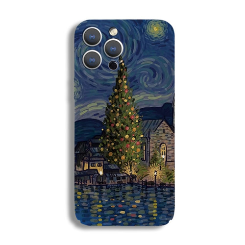 iPhone 14 Pro Max Precise Hole Oil Painting Pattern PC Phone Case - Castle