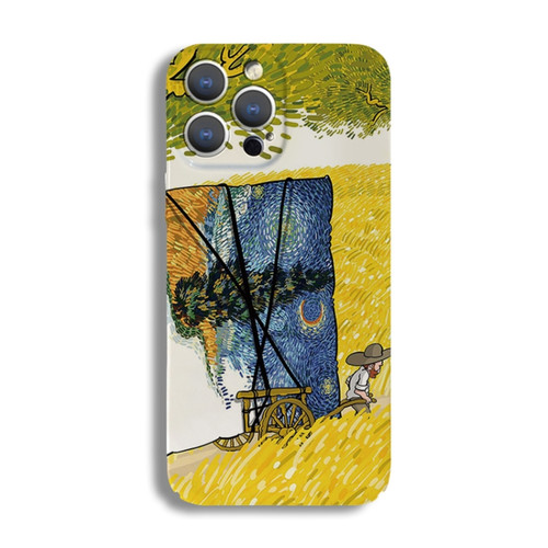 iPhone 14 Pro Max Precise Hole Oil Painting Pattern PC Phone Case - Handcart