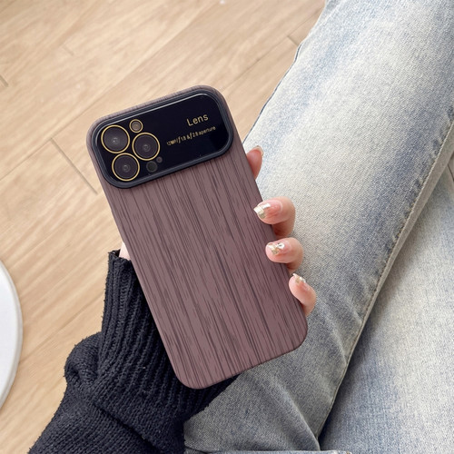 iPhone 14 Pro Max Wood Grain TPU Phone Case with Lens Film - Grey