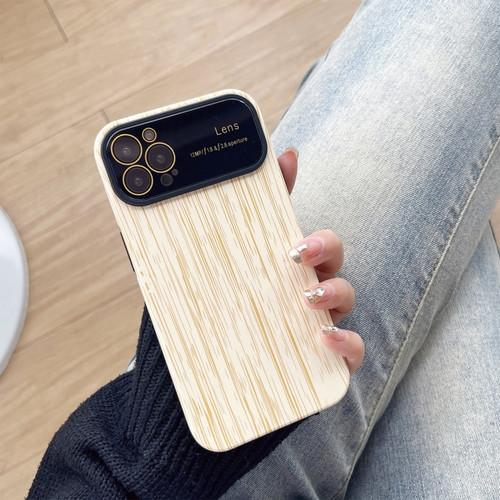 iPhone 14 Pro Max Wood Grain TPU Phone Case with Lens Film - Beige