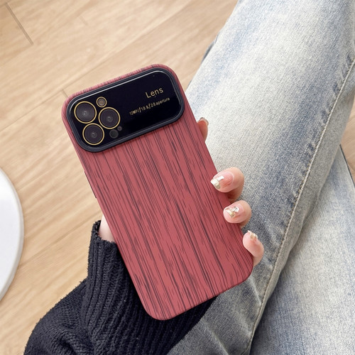 iPhone 14 Pro Max Wood Grain TPU Phone Case with Lens Film - Red