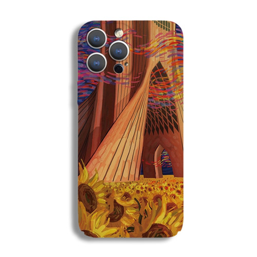 iPhone 14 Pro Max Precise Hole Oil Painting Pattern PC Phone Case - Architectural Painting