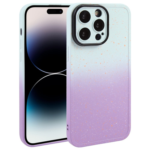 iPhone 14 Pro Max Gradient Starry Silicone Phone Case with Lens Film - White Purple