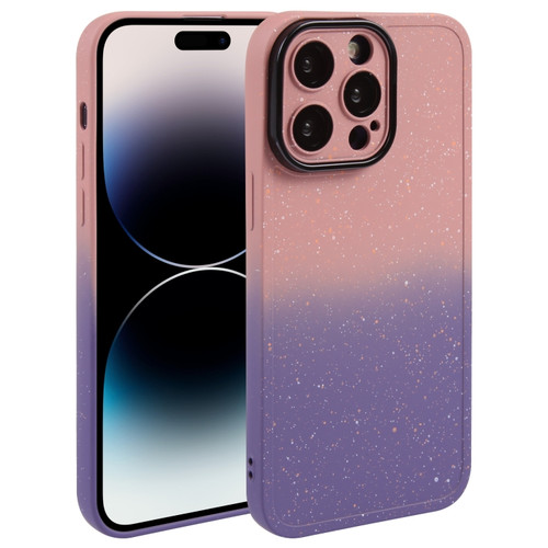 iPhone 14 Pro Max Gradient Starry Silicone Phone Case with Lens Film - Pink Purple