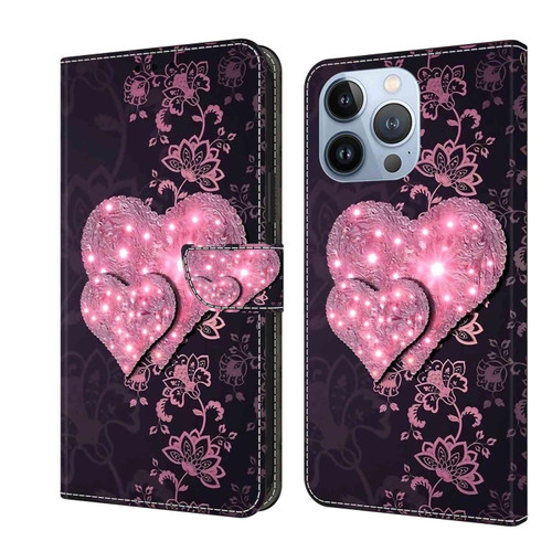 iPhone 14 Pro Max Crystal 3D Shockproof Protective Leather Phone Case - Lace Love