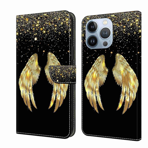 iPhone 14 Pro Max Crystal 3D Shockproof Protective Leather Phone Case - Golden Wings