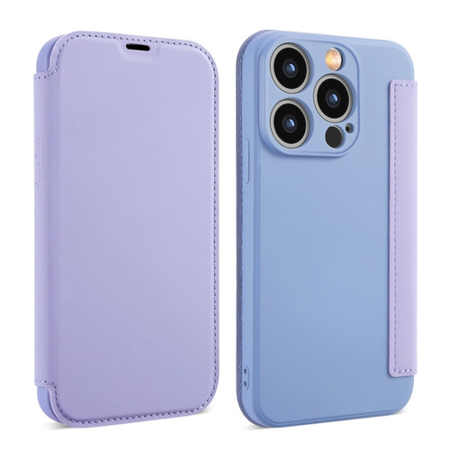 iPhone 14 Pro Max Imitate Liquid Skin Feel Leather Phone Case with Card Slots - Purple