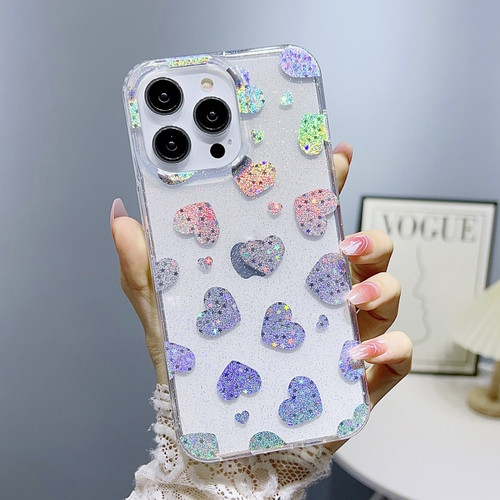 iPhone 14 Pro Max Little Star Series Glitter Powder TPU Phone Case - Love Heart