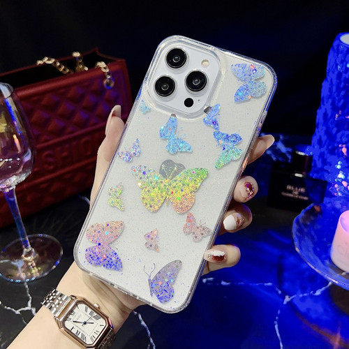 iPhone 14 Pro Max Little Star Series Glitter Powder TPU Phone Case - Butterflies