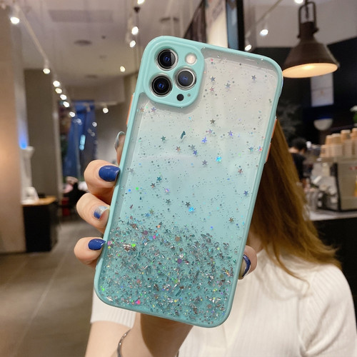 iPhone 14 Pro Max Starry Gradient Glitter Powder TPU Phone Case - Lake Green