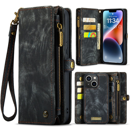 iPhone 14 CaseMe 008 Detachable Multifunctional Leather Phone Case - Black