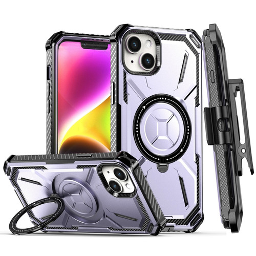 iPhone 14 Armor Series MagSafe Magnetic Holder Phone Case with Back Clip - Purple