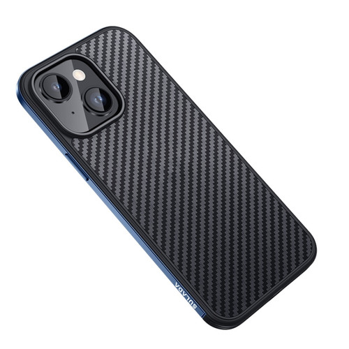 iPhone 14 SULADA Carbon Fiber Textured Shockproof Metal + TPU Frame Case - Dark Blue