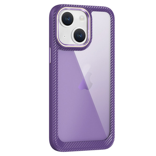 iPhone 14 Carbon Fiber Transparent Back Panel Phone Case - Purple