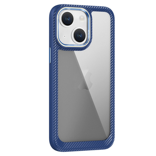 iPhone 14 Carbon Fiber Transparent Back Panel Phone Case - Blue
