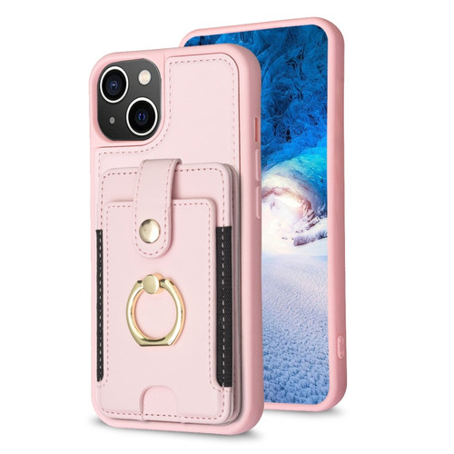 iPhone 14 / 13 BF27 Metal Ring Card Bag Holder Phone Case - Pink