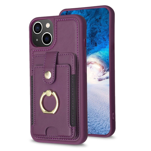 iPhone 14 / 13 BF27 Metal Ring Card Bag Holder Phone Case - Dark Purple