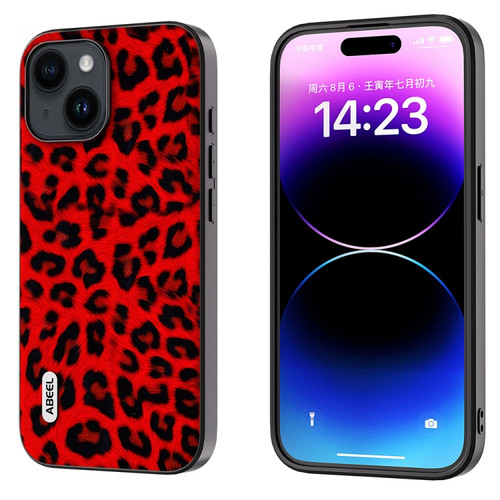 iPhone 14 ABEEL Black Edge Leopard Phone Case - Red Leopard