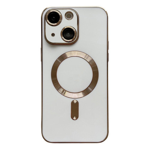iPhone 14 Magsafe Plating TPU Phone Case with Lens Film - White
