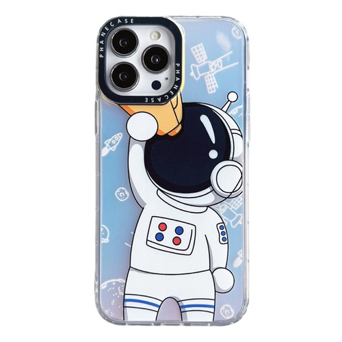 iPhone 14 Astronaut Pattern Shockproof PC Protective Phone Case - White with Telescope