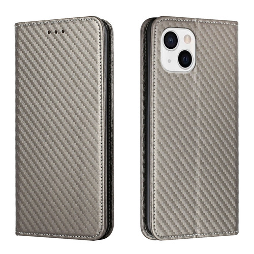 iPhone 14 Carbon Fiber Texture Magnetic Flip Leather Phone Case  - Grey