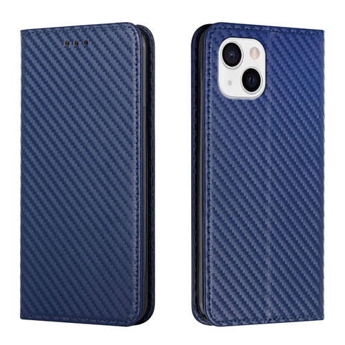 iPhone 14 Carbon Fiber Texture Magnetic Flip Leather Phone Case  - Blue