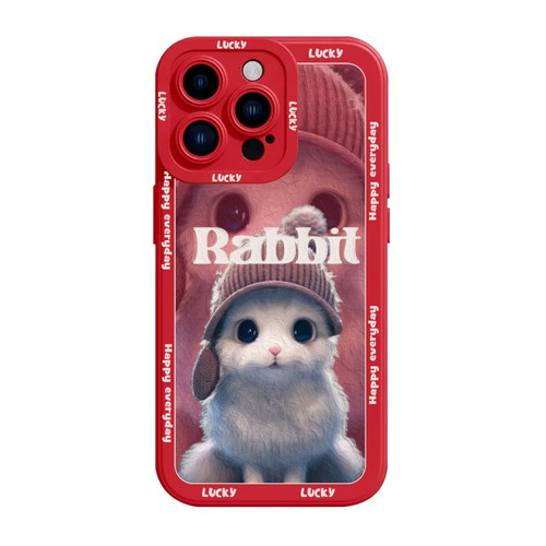 iPhone 14 Liquid Silicone Oil Painting Rabbit Phone Case - Red
