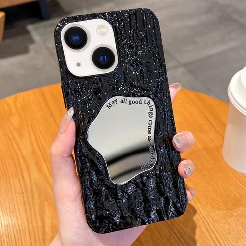 iPhone 14 Embossed Rock Texture Mirror TPU Phone Case - Black