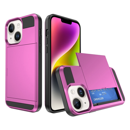 iPhone 14 Multifunction Armor Slide Card Slot Phone Case - Pink