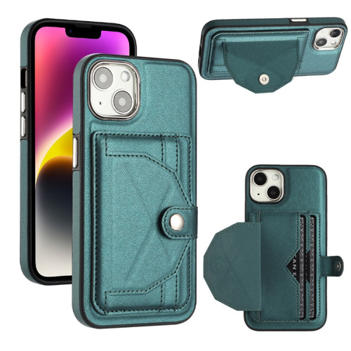 iPhone 14 Shockproof Leather Phone Case with Card Holder - Green