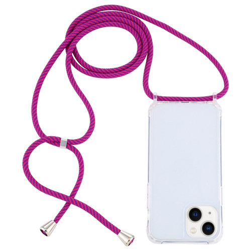 iPhone 14 Transparent Acrylic Airbag Shockproof Phone Protective Case with Lanyard  - Rose Purple