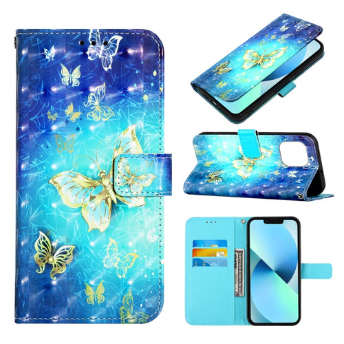 iPhone 14 3D Painting Horizontal Flip Leather Phone Case  - Golden Butterfly