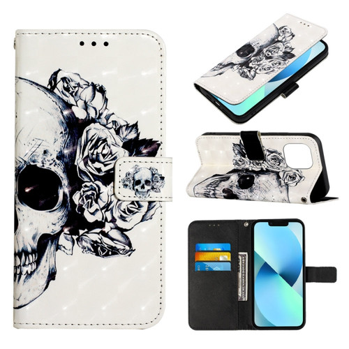 iPhone 14 3D Painting Horizontal Flip Leather Phone Case  - Skull