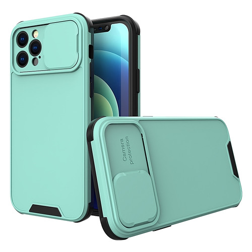 iPhone 14 Sliding Camera Cover Design PC + TPU Phone Case - Mint Green