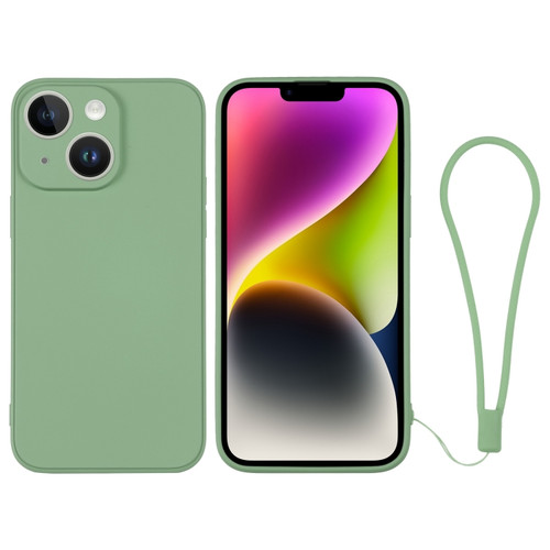 iPhone 14 Silicone Phone Case with Wrist Strap - Matcha Green