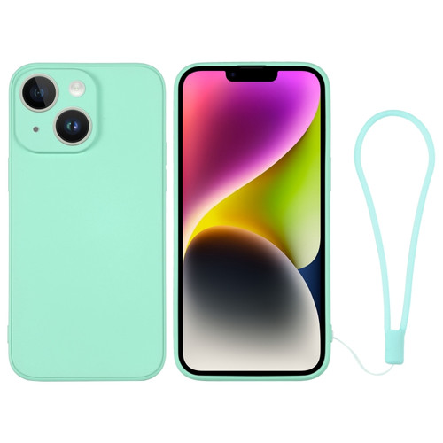 iPhone 14 Silicone Phone Case with Wrist Strap - Mint Green