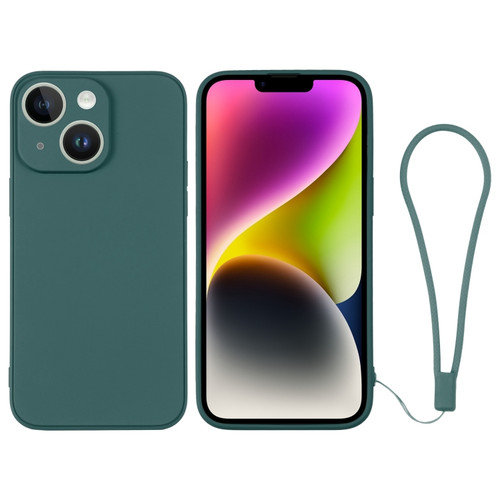 iPhone 14 Silicone Phone Case with Wrist Strap - Deep Green